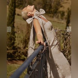 Linen DISSH AISLE PEARL LINEN BOW MIDI DRESS